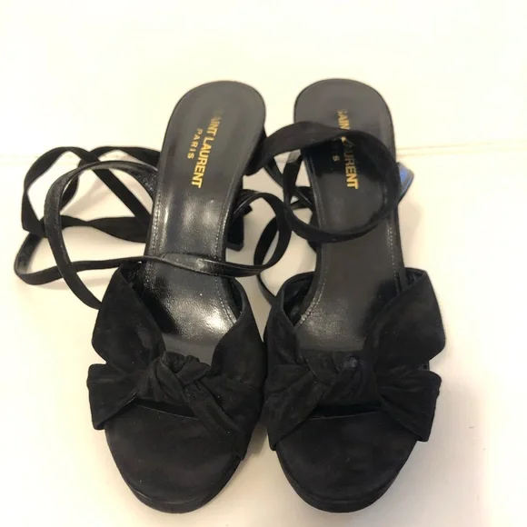 Saint Laurent Black Suede Tie Up Lace Up Heels Size 39 MK - Picture 3 of 6